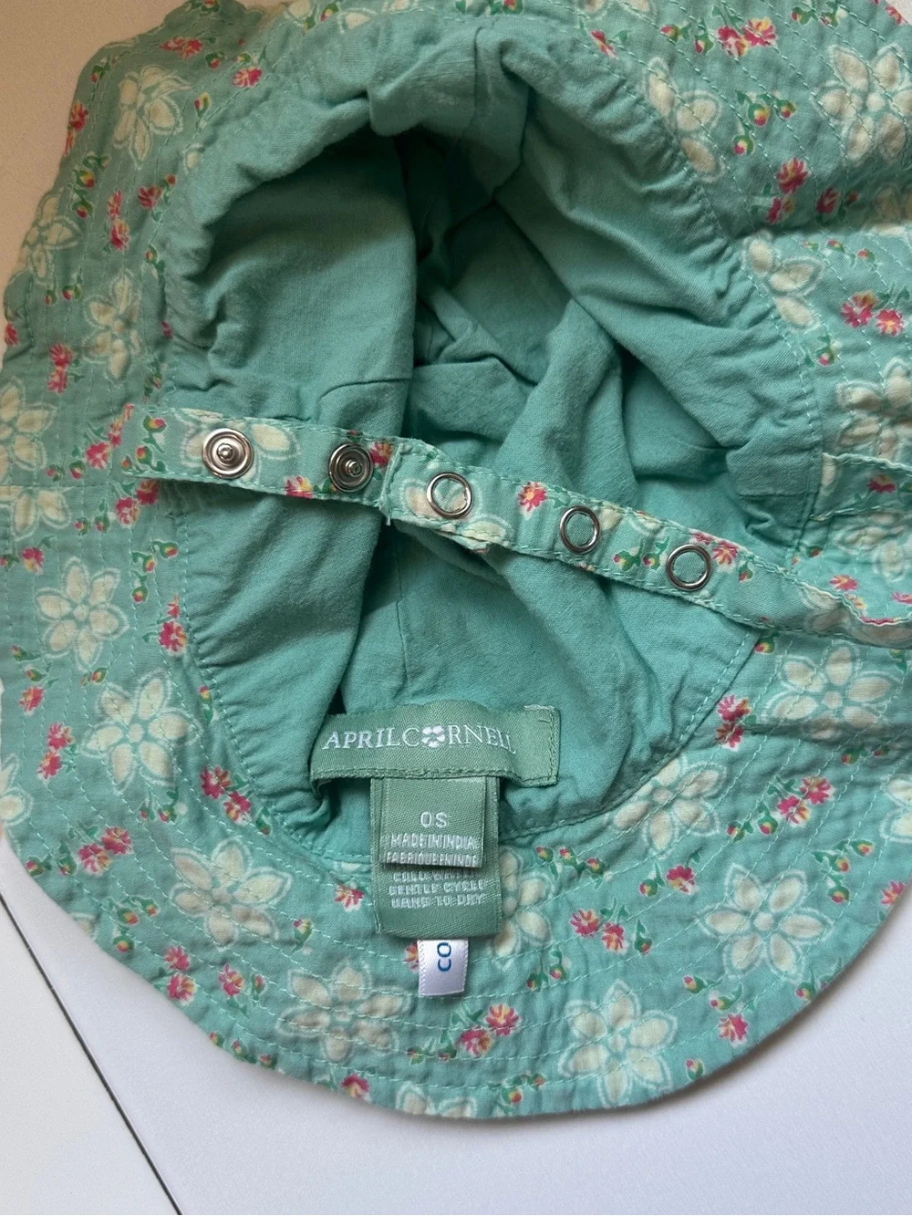 April Cornell Green Floral Cotton Bubble Romper with Sun Hat 6-12m